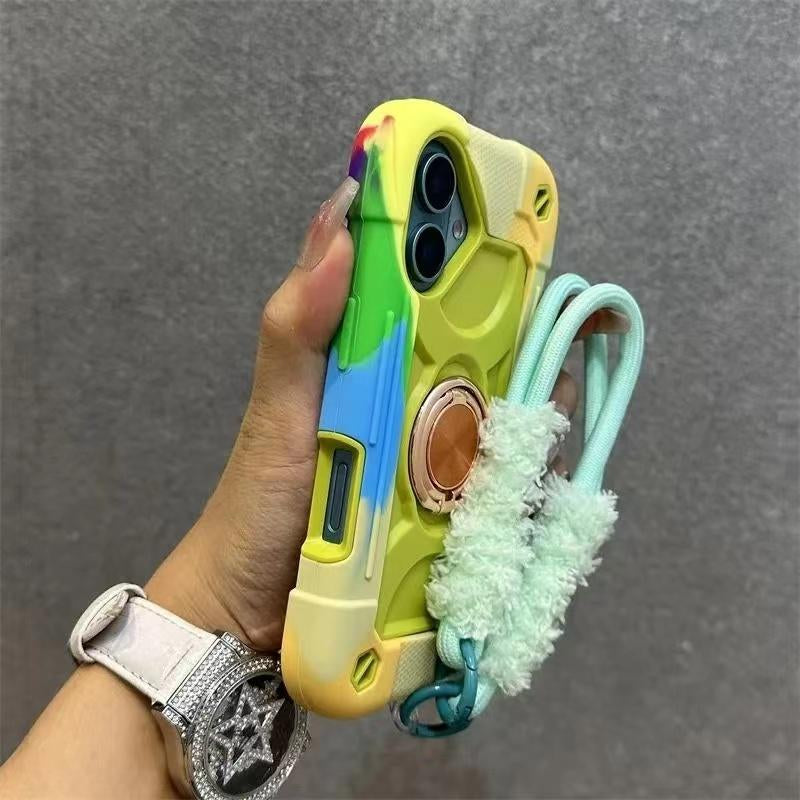 Dazzling New Ip16Promax Lanyard Phone Case Double Ring Thickened15 Super Anti-Fall 14 Silicone 13 Skin Feeling 12 Protectorscreen Protector Red Protection Shockproof Protective Cover Cellphone