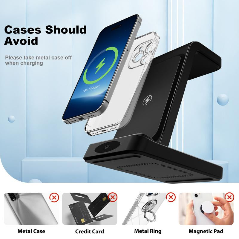 3-In-1 Wireless Charger: Fast, Portable, Safe Charging for Iphone, Apple Watch & Airpods