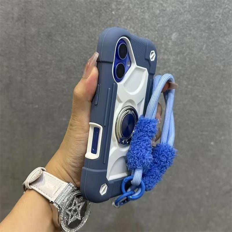 Dazzling New Ip16Promax Lanyard Phone Case Double Ring Thickened15 Super Anti-Fall 14 Silicone 13 Skin Feeling 12 Protectorscreen Protector Red Protection Shockproof Protective Cover Cellphone