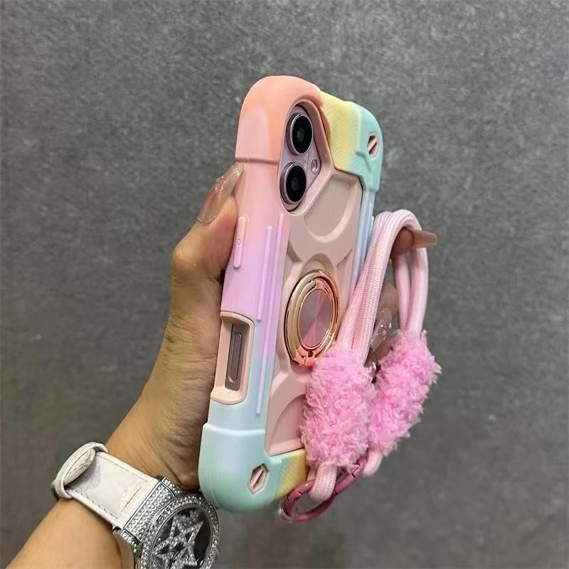 Dazzling New Ip16Promax Lanyard Phone Case Double Ring Thickened15 Super Anti-Fall 14 Silicone 13 Skin Feeling 12 Protectorscreen Protector Red Protection Shockproof Protective Cover Cellphone