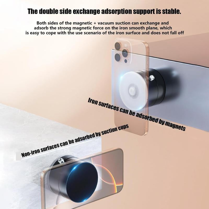 Vacuum Suction Magnetic Phone Holder, Double-Sided Vacuum Adsorption Car Phone Holder, Adjustable Foldable Phone Holder Accessories (Pink)