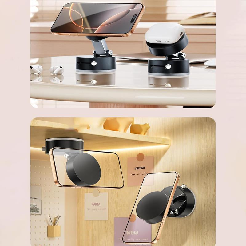 Vacuum Suction Magnetic Phone Holder, Double-Sided Vacuum Adsorption Car Phone Holder, Adjustable Foldable Phone Holder Accessories (Pink)