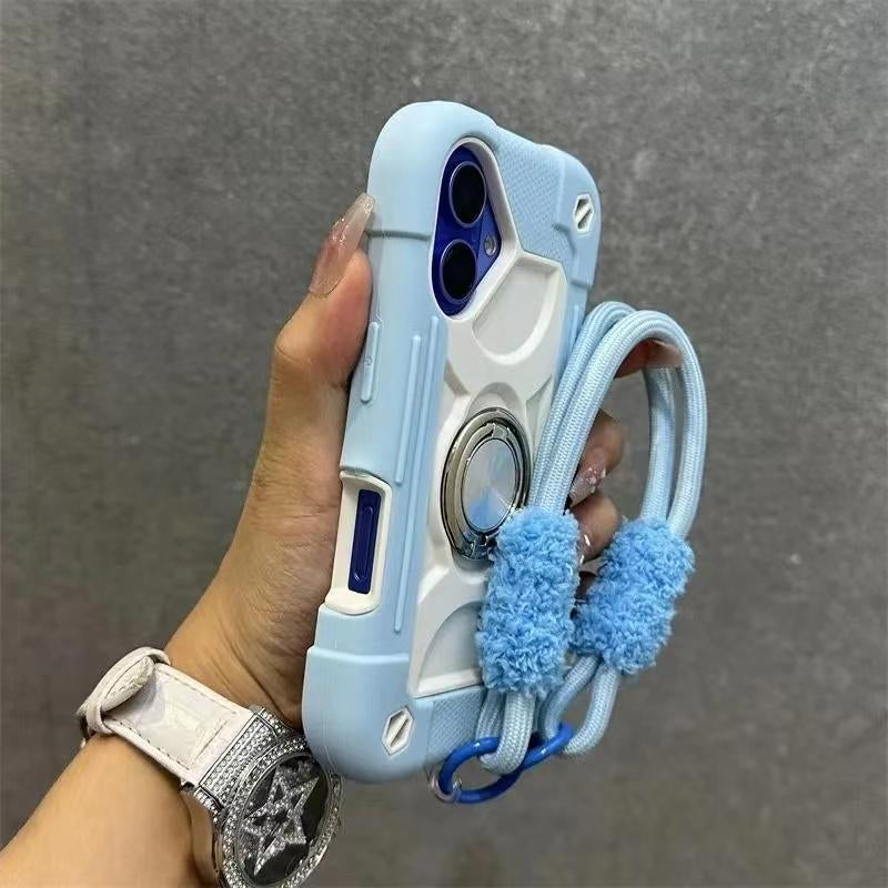 Dazzling New Ip16Promax Lanyard Phone Case Double Ring Thickened15 Super Anti-Fall 14 Silicone 13 Skin Feeling 12 Protectorscreen Protector Red Protection Shockproof Protective Cover Cellphone